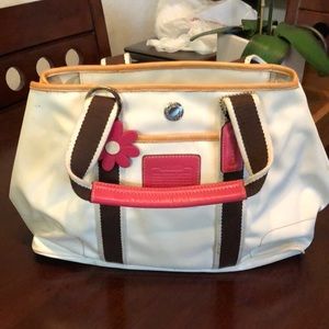 Small white Coach tote bag